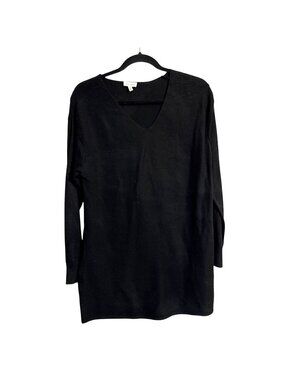 Ella Moss Womens Black Ribbed V-Neck Long Sleeve Sweater Size M